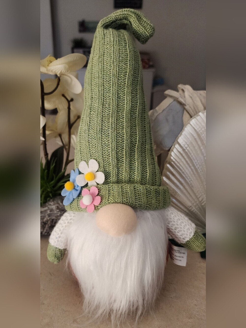 Gnome 16" Tall Spring Design Knitted Hat & Arms Plush Body & Nose NWT